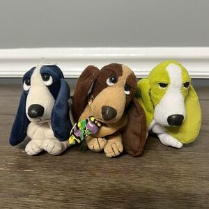 Hush Puppies Plush Dog Set of 3 Stuffed Animal Toy Blue Brown Green Puppy Dogs